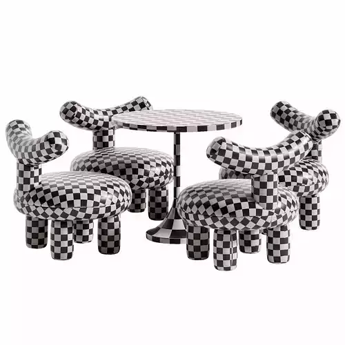 Armless Parsons Wool Back Chair and Emme Round Kids Play Table Low-poly 3D model 7