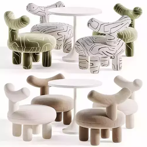 Armless Parsons Wool Back Chair and Emme Round Kids Play Table Low-poly 3D model 2