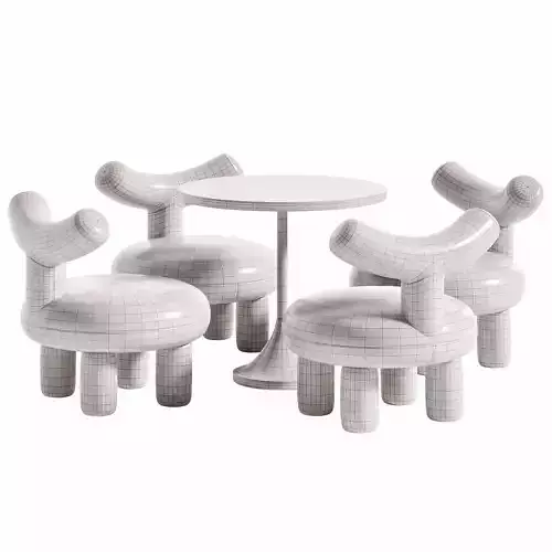 Armless Parsons Wool Back Chair and Emme Round Kids Play Table Low-poly 3D model 6