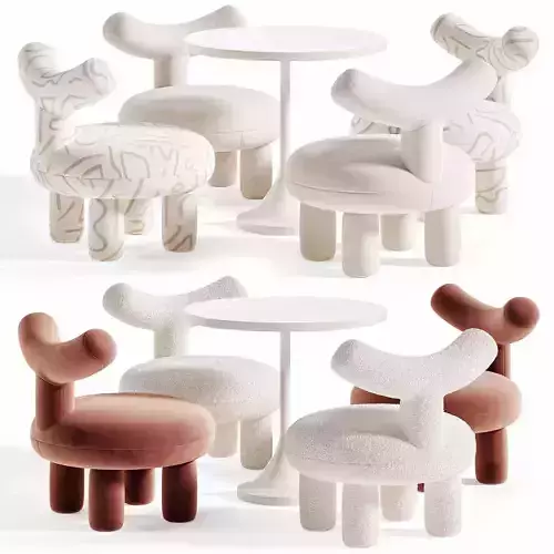 Armless Parsons Wool Back Chair and Emme Round Kids Play Table Low-poly 3D model