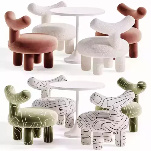 Armless Parsons Wool Back Chair and Emme Round Kids Play Table Low-poly 3D model 3