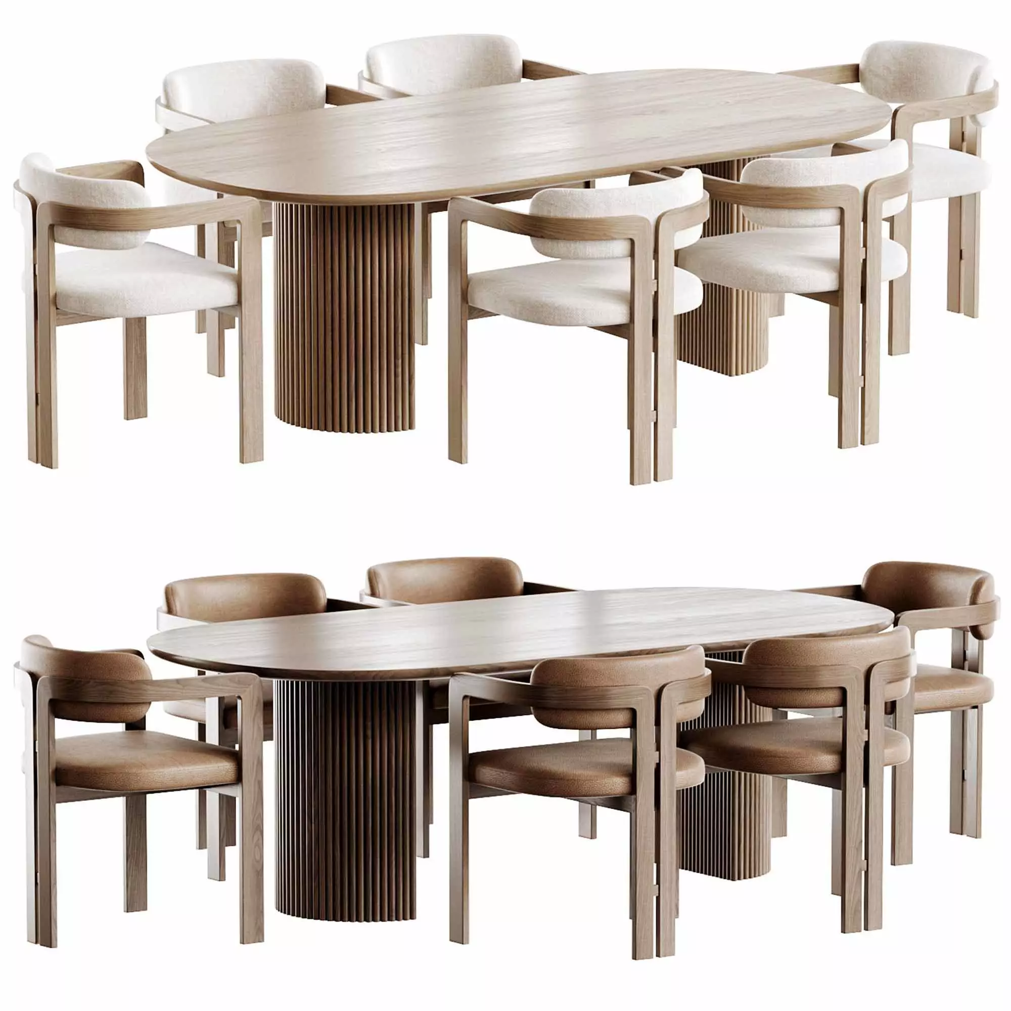 Curved Walnut Dining Chair Ellington Oval Pedestal Dining Table Low-poly 3D model