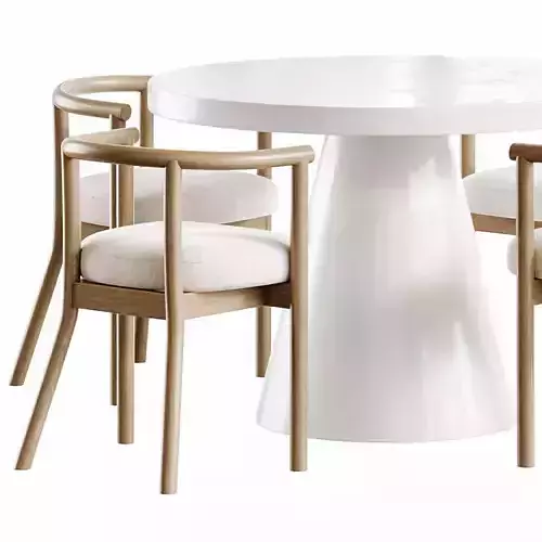 Willy Round Kids Play Table  White Horse Upholstered Chair Low-poly 3D model 4