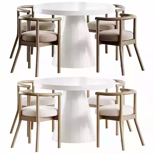 Willy Round Kids Play Table  White Horse Upholstered Chair Low-poly 3D model 2