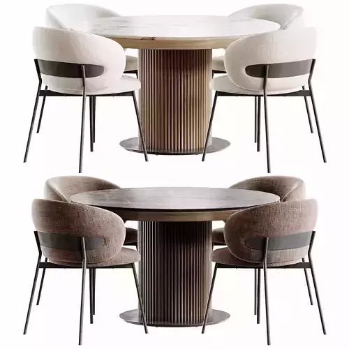 Velvet Table Wooden and Shamberi Chair Low-poly 3D model