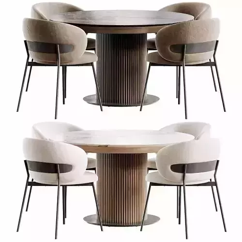 Velvet Table Wooden and Shamberi Chair Low-poly 3D model 3