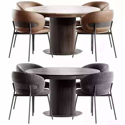 Velvet Table Wooden and Shamberi Chair Low-poly 3D model 2