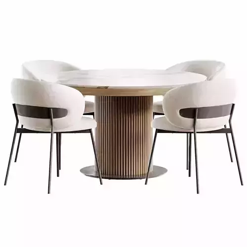 Velvet Table Wooden and Shamberi Chair Low-poly 3D model 4