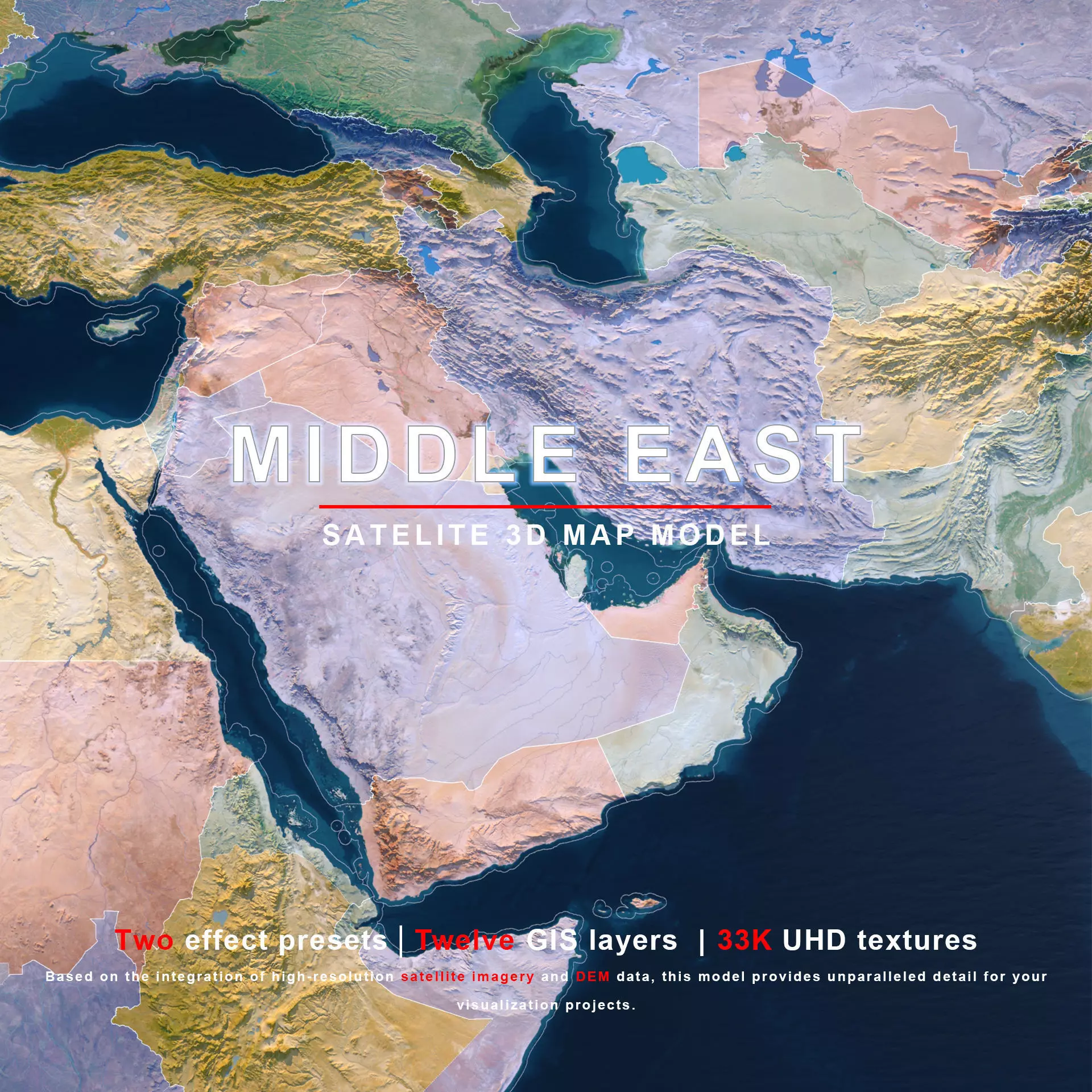 Middle East Map - 33K Realistic Satellite Terrain - Elevation 3D model
