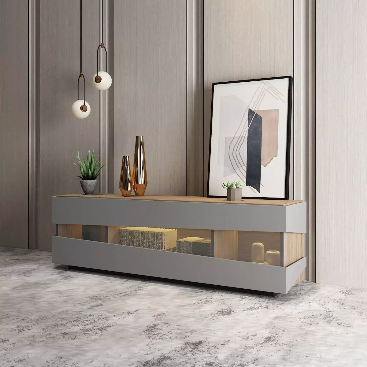 Sideboard with Decorations Free 3D model