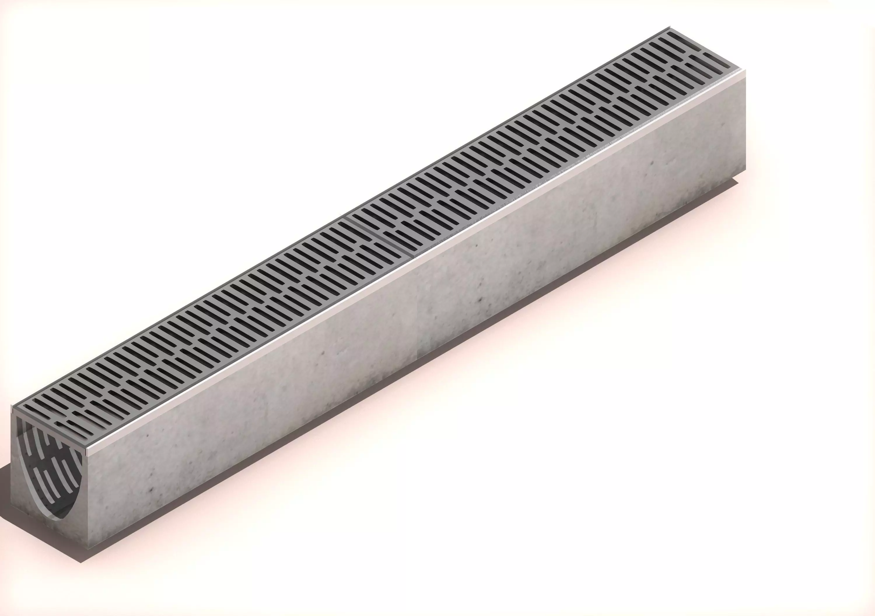 V200 Concrete Drain Channel 2m with Metal Grate Modular Trench D 3D model
