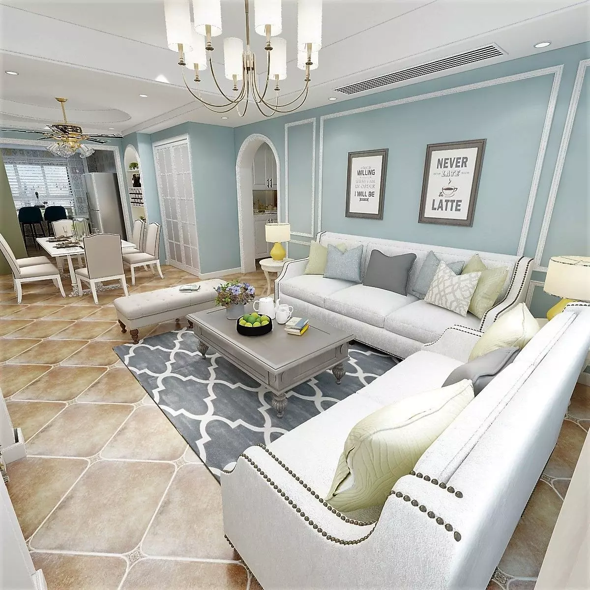Living Room Dining Room Kitchen 360-Degree Interior 3D model