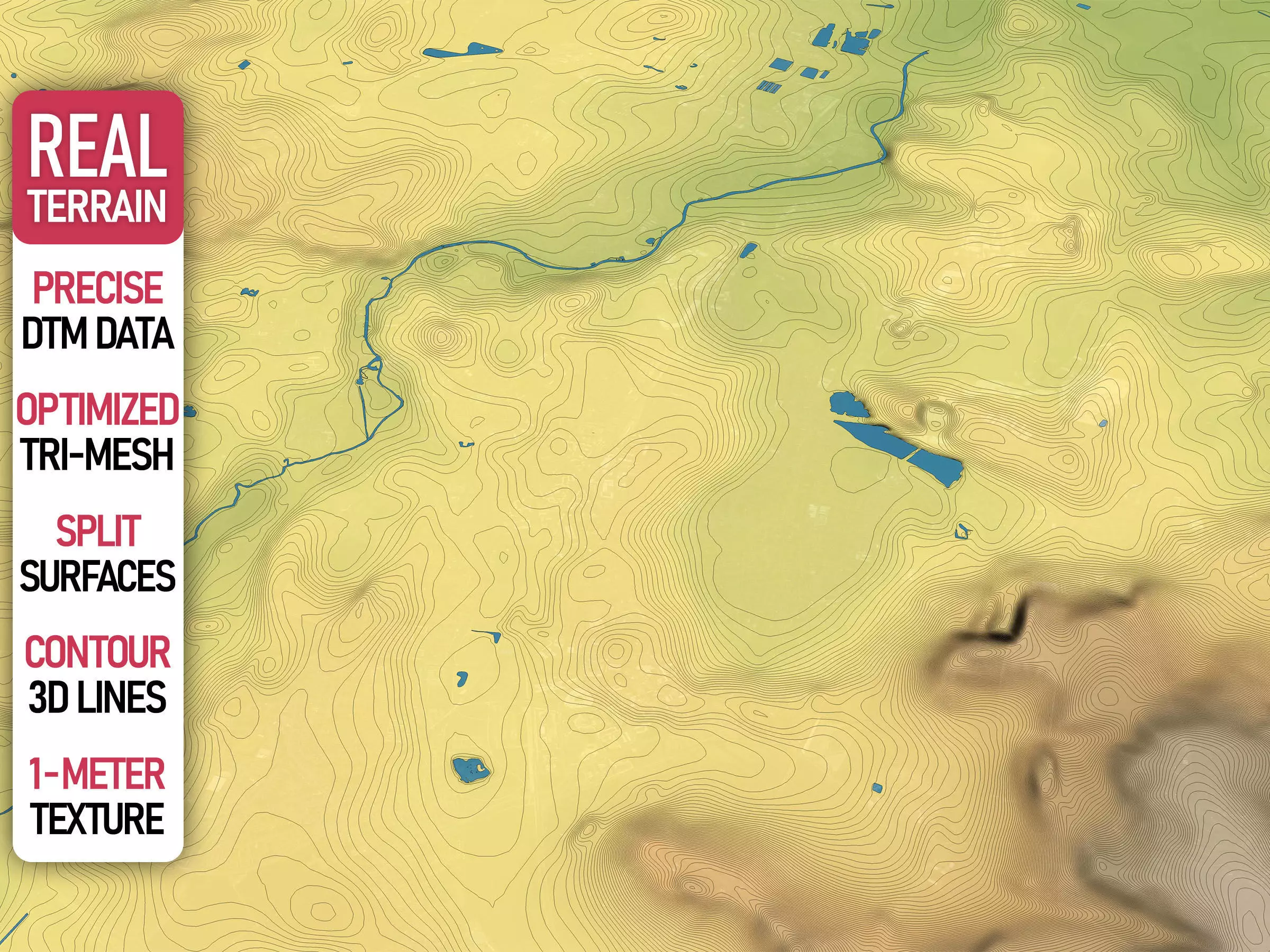 Cambridge - Topography Terrain Low-poly 3D model