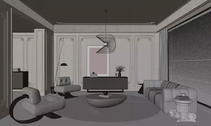 French-style living room 3D model 4
