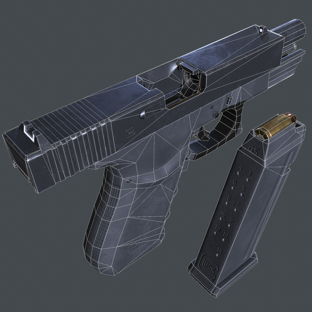 Lowpoly Glock 21 Handgun Low-poly 3D model_9