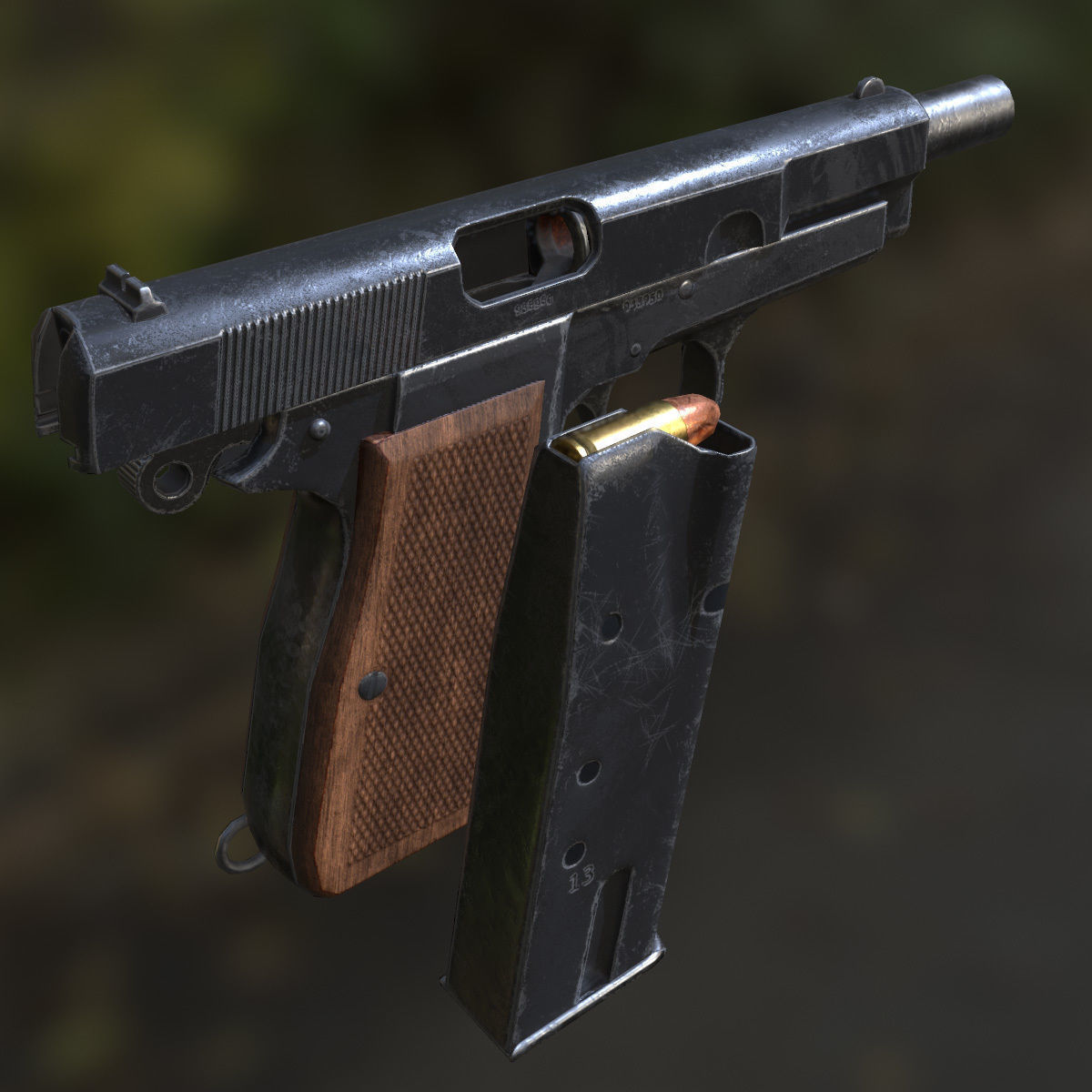 Lowpoly Browning Hi-Power Pistol Low-poly 3D model_3