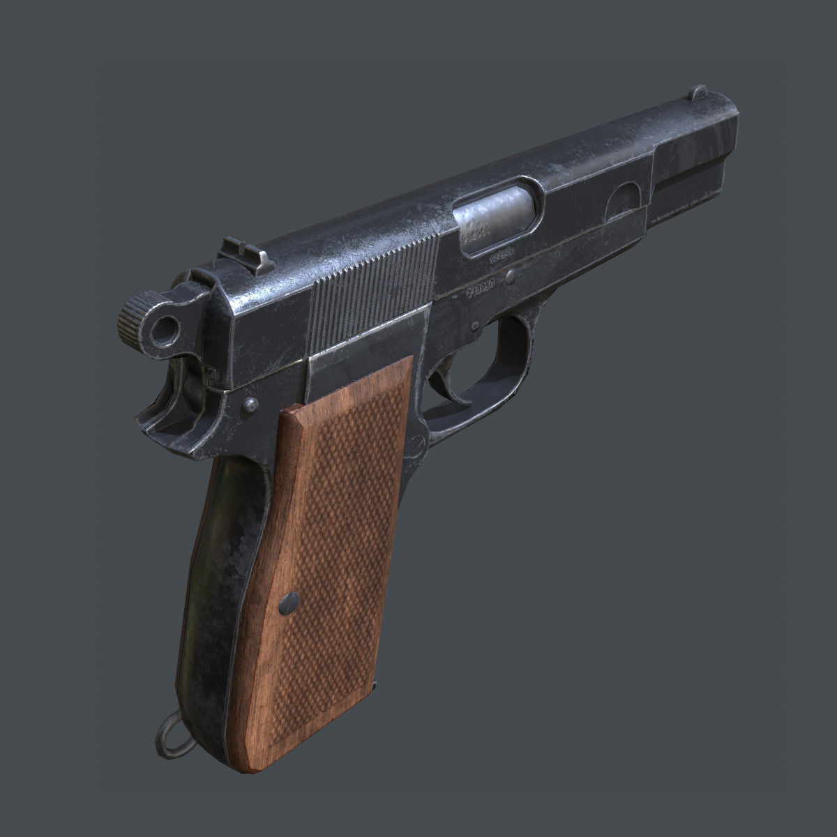 Lowpoly Browning Hi-Power Pistol Low-poly 3D model_5