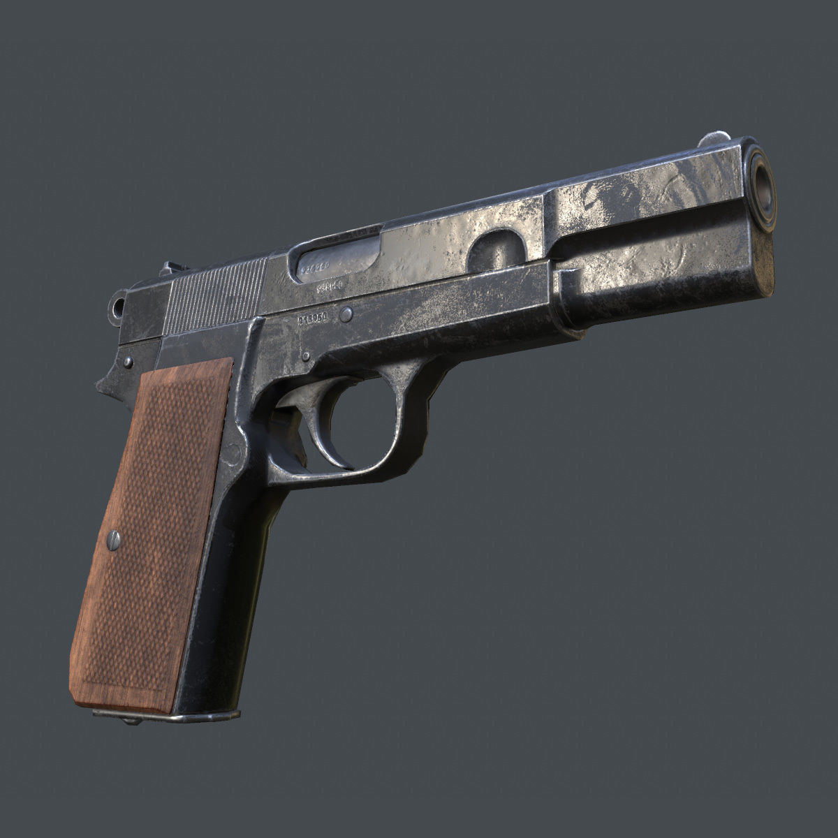 Lowpoly Browning Hi-Power Pistol Low-poly 3D model_2