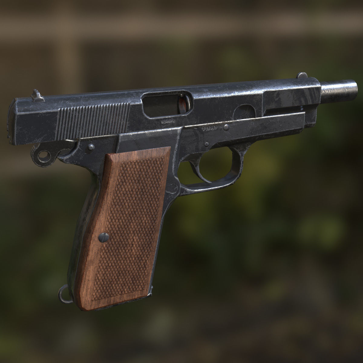 Lowpoly Browning Hi-Power Pistol Low-poly 3D model_6