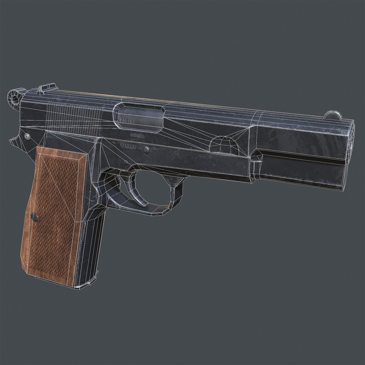 Lowpoly Browning Hi-Power Pistol Low-poly 3D model_7