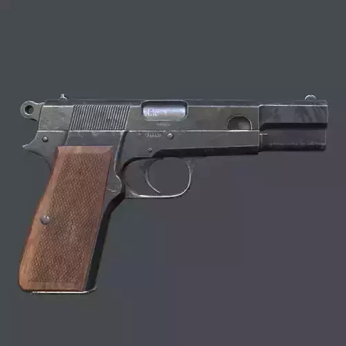Lowpoly Browning Hi-Power Pistol Low-poly 3D model