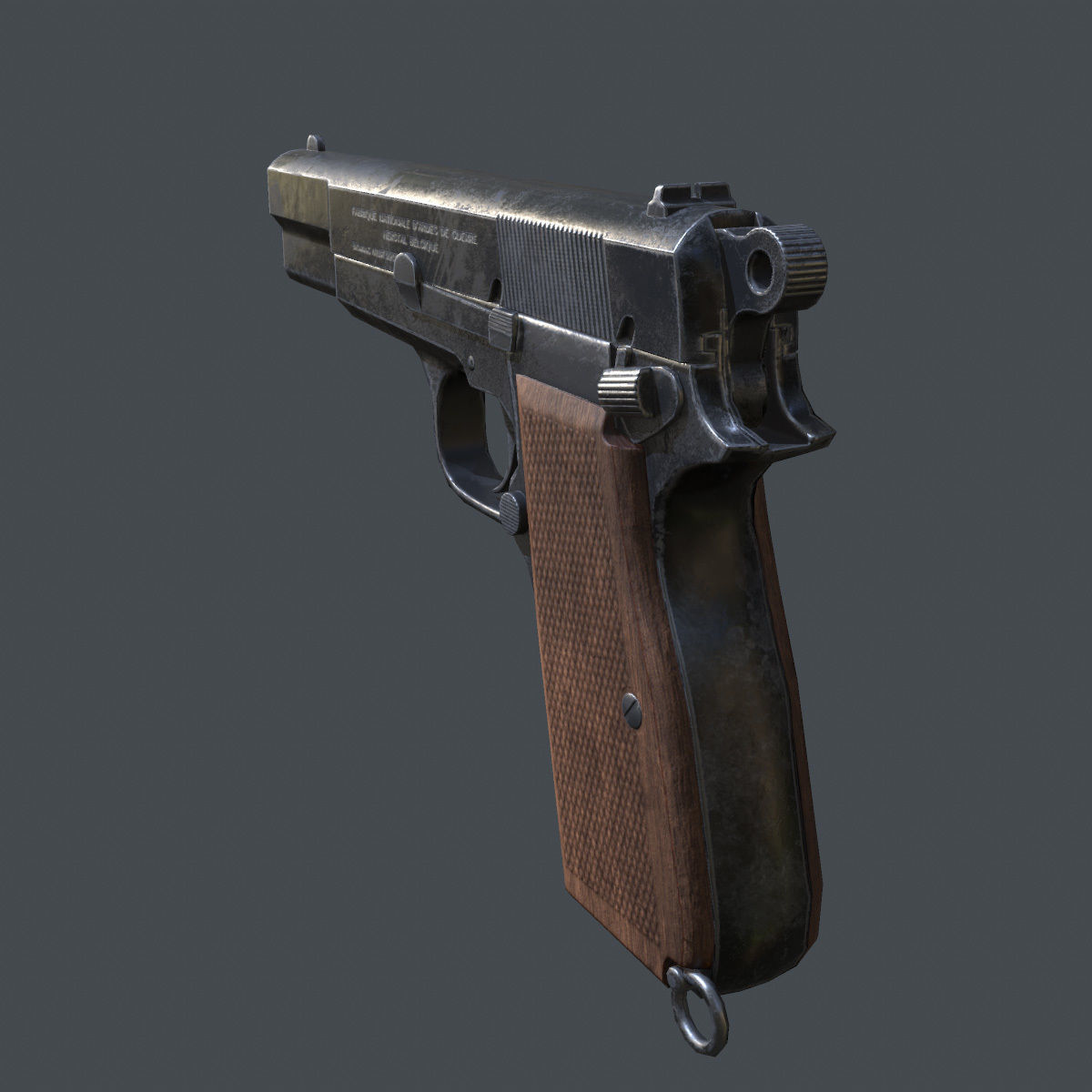 Lowpoly Browning Hi-Power Pistol Low-poly 3D model_4