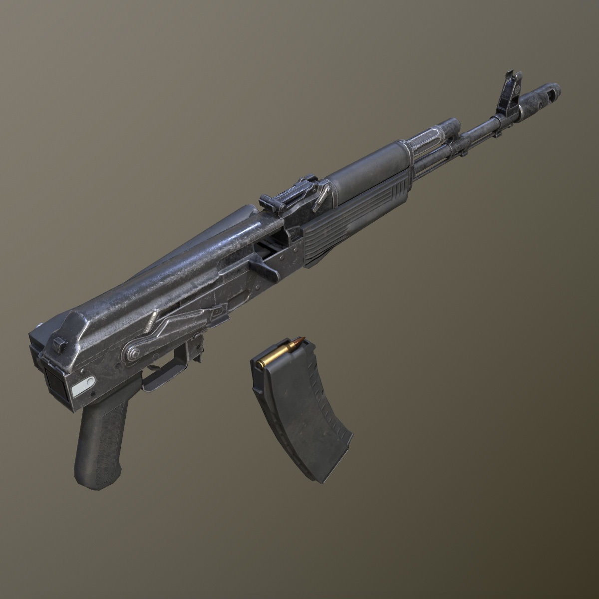Lowpoly Kalashnikov AK-74M Assault Rifle Low-poly 3D model_10