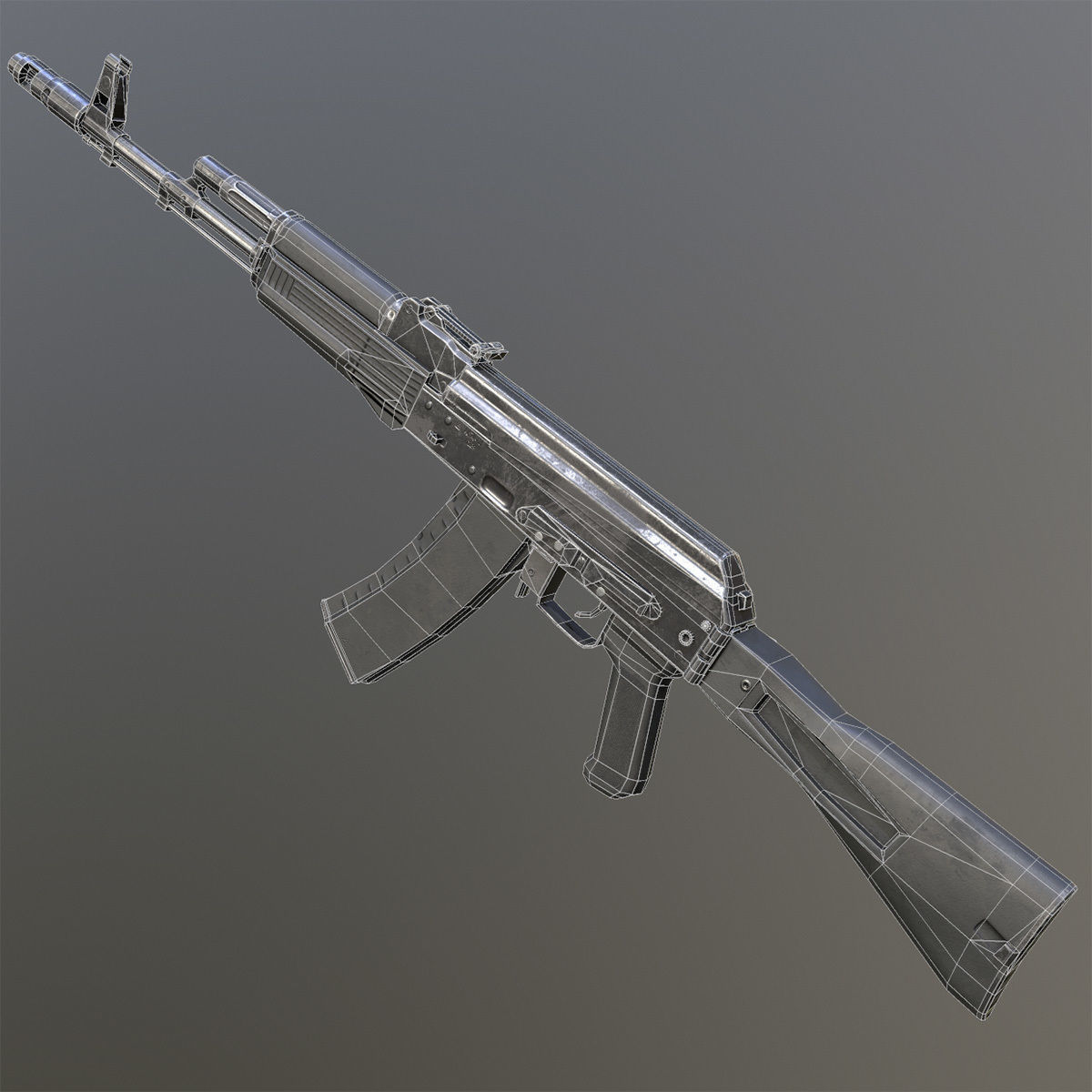 Lowpoly Kalashnikov AK-74M Assault Rifle Low-poly 3D model_13