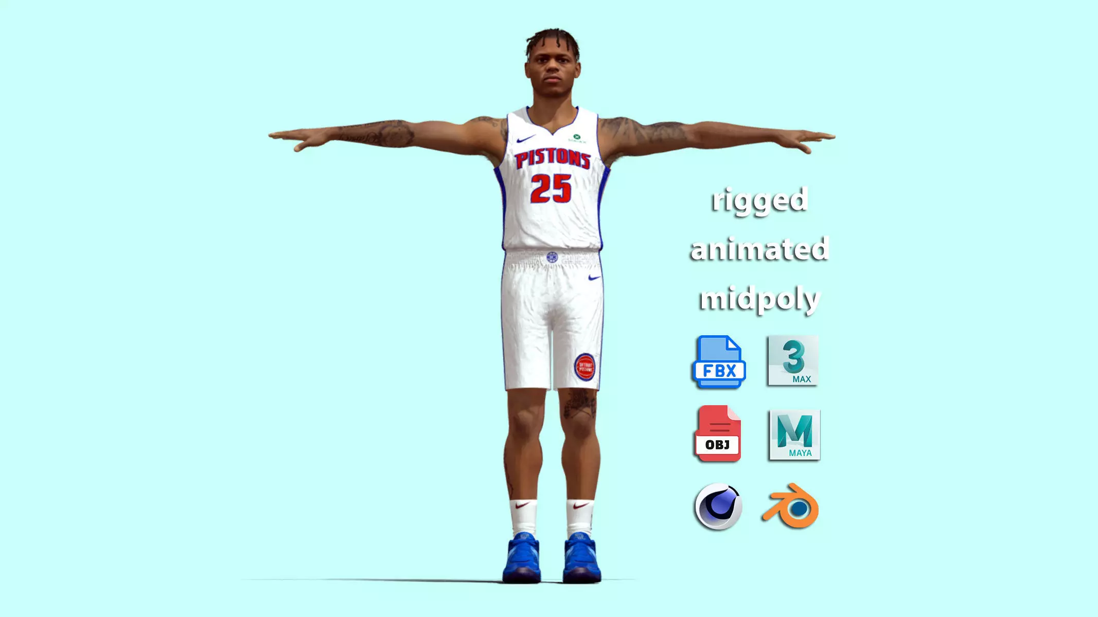 T-Pose Rigged Marcus Sasser Detroit Pistons NBA 3D model