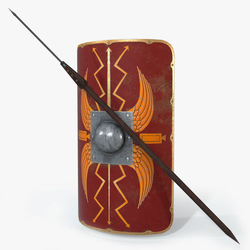 Lowpoly Scutum And Pilum Low-poly 3D model