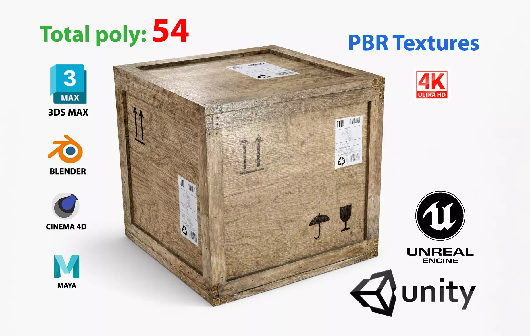 Wooden cargo crate low poly PBR - 4K Low-poly 3D model