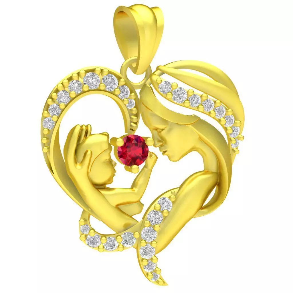 Mother and Child Heart Diamond Pendant for Women 19 3D print model