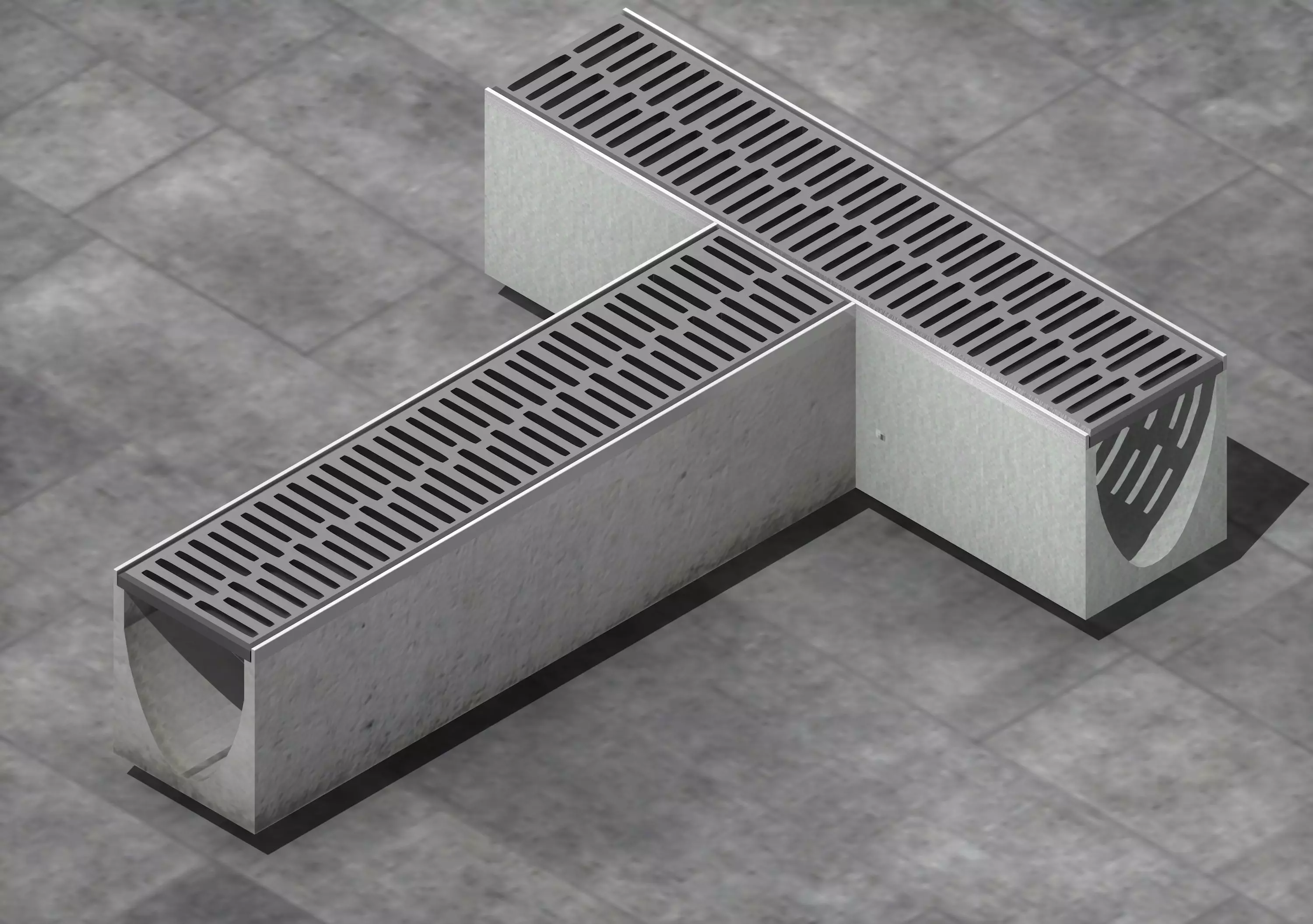 V200 Linear Drain Channel T-Junction 1000mm Concrete Metal Grate 3D model