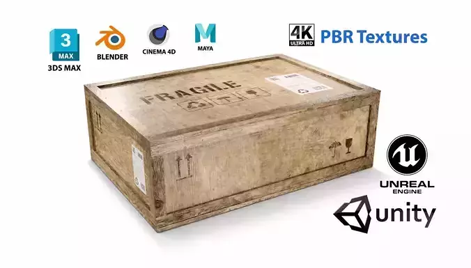 Wooden cargo crate low poly PBR - 4K