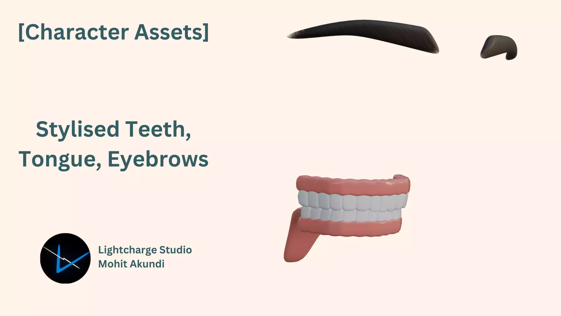 Stylised Teeth Tongue and Eyebrows for Characters Low-poly 3D model