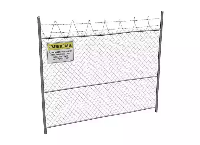 Damaged Metal Fence With Danger Sign Low-poly 3D model