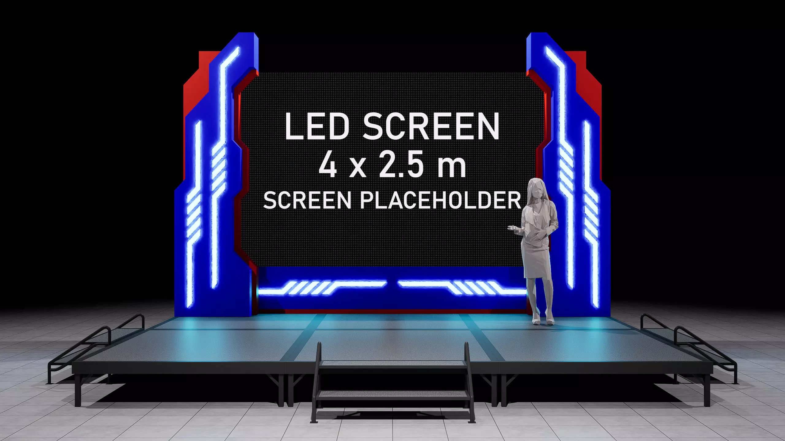 Futuristic Event Stage LED Screen 400x250cm Modular Stage 3D model