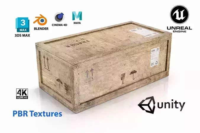Wooden cargo crate low poly PBR - 4K