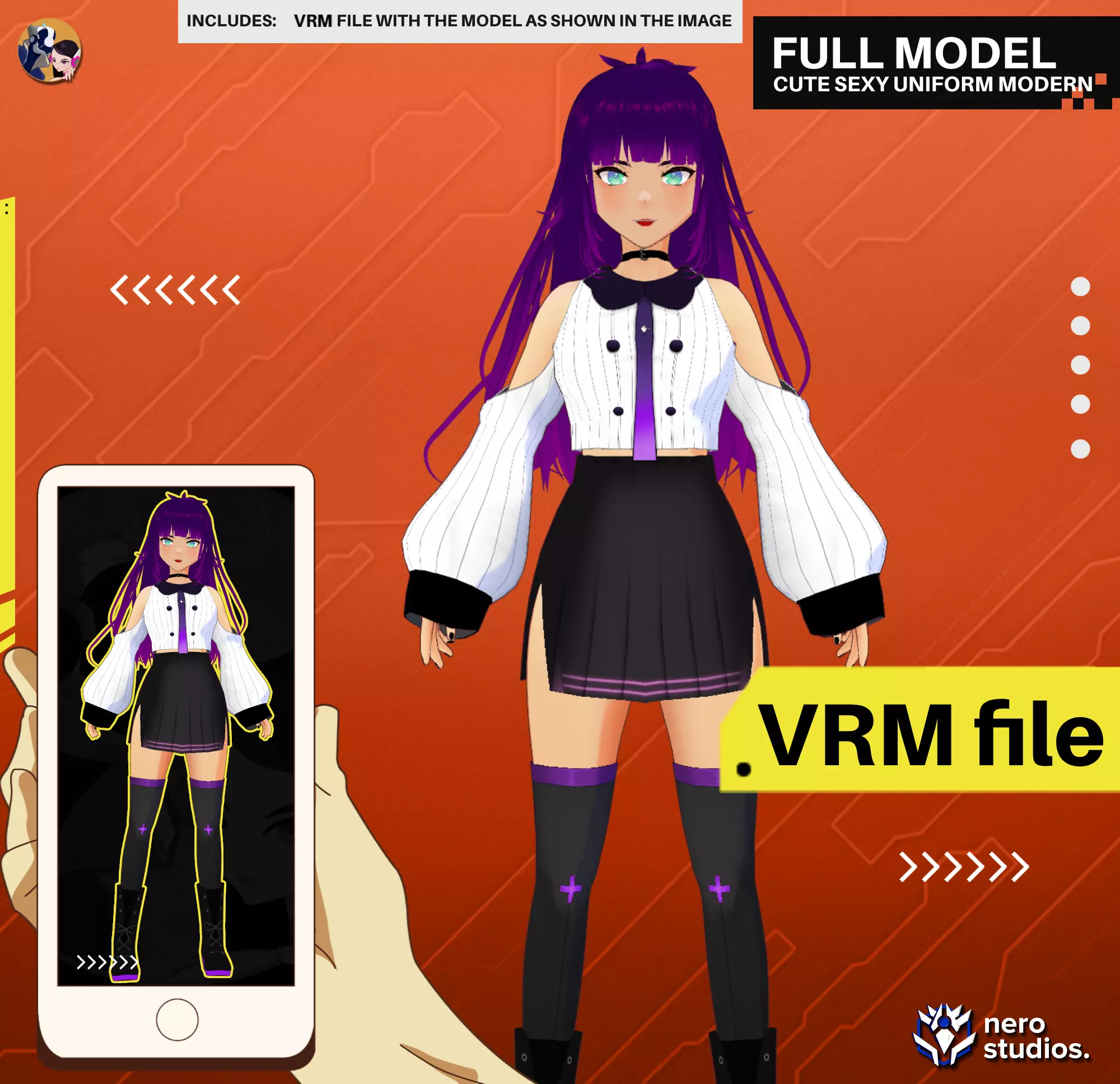 VRM CUTE UNIFORM MODERN STYLE URBAN OUTFIT GIRL VROID 3D model