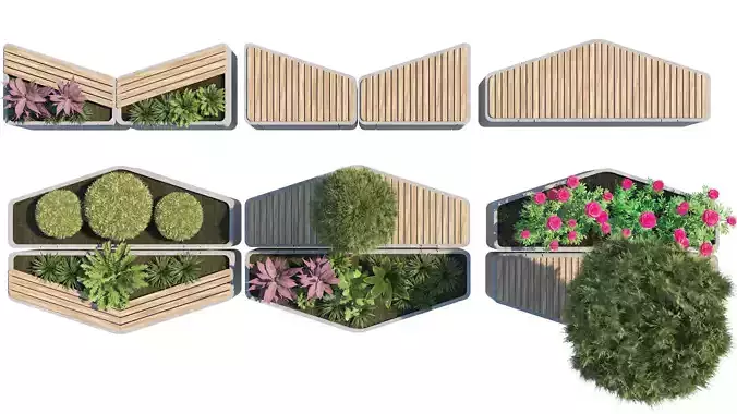 Streetscape Seating and Topiary Set