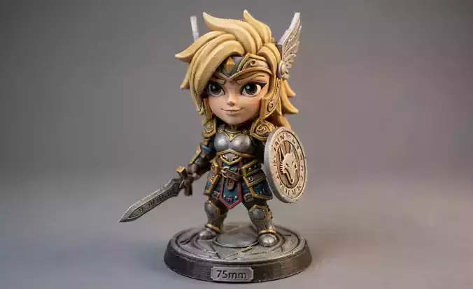 Cute Chibi Fantasy Warrior Miniature Figurine STL Three Sizes