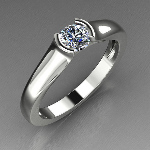 Solitaire Tension Set Diamond Ring 3D print model_1