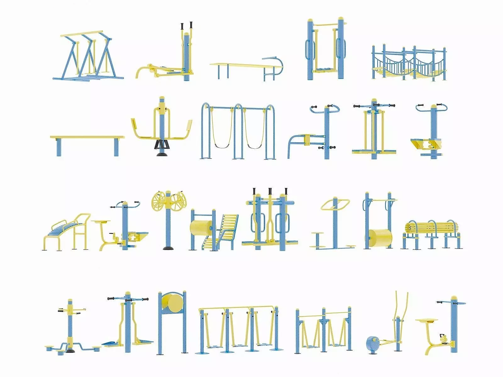 Outdoor Gym Equipment Collection 3D model