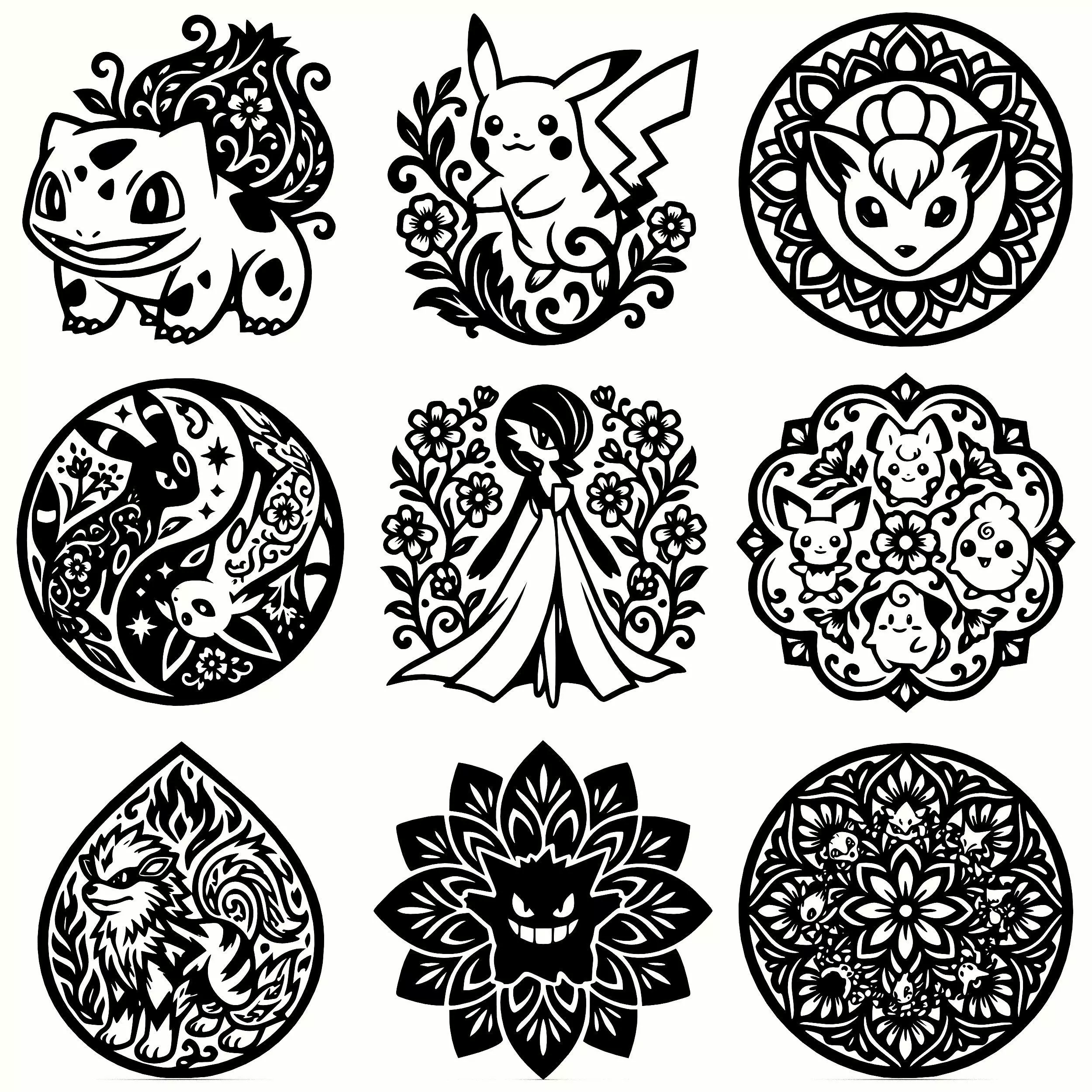 Cute Fantasy Creatures Pack Kawaii Animal Mandala Designs 3D print model