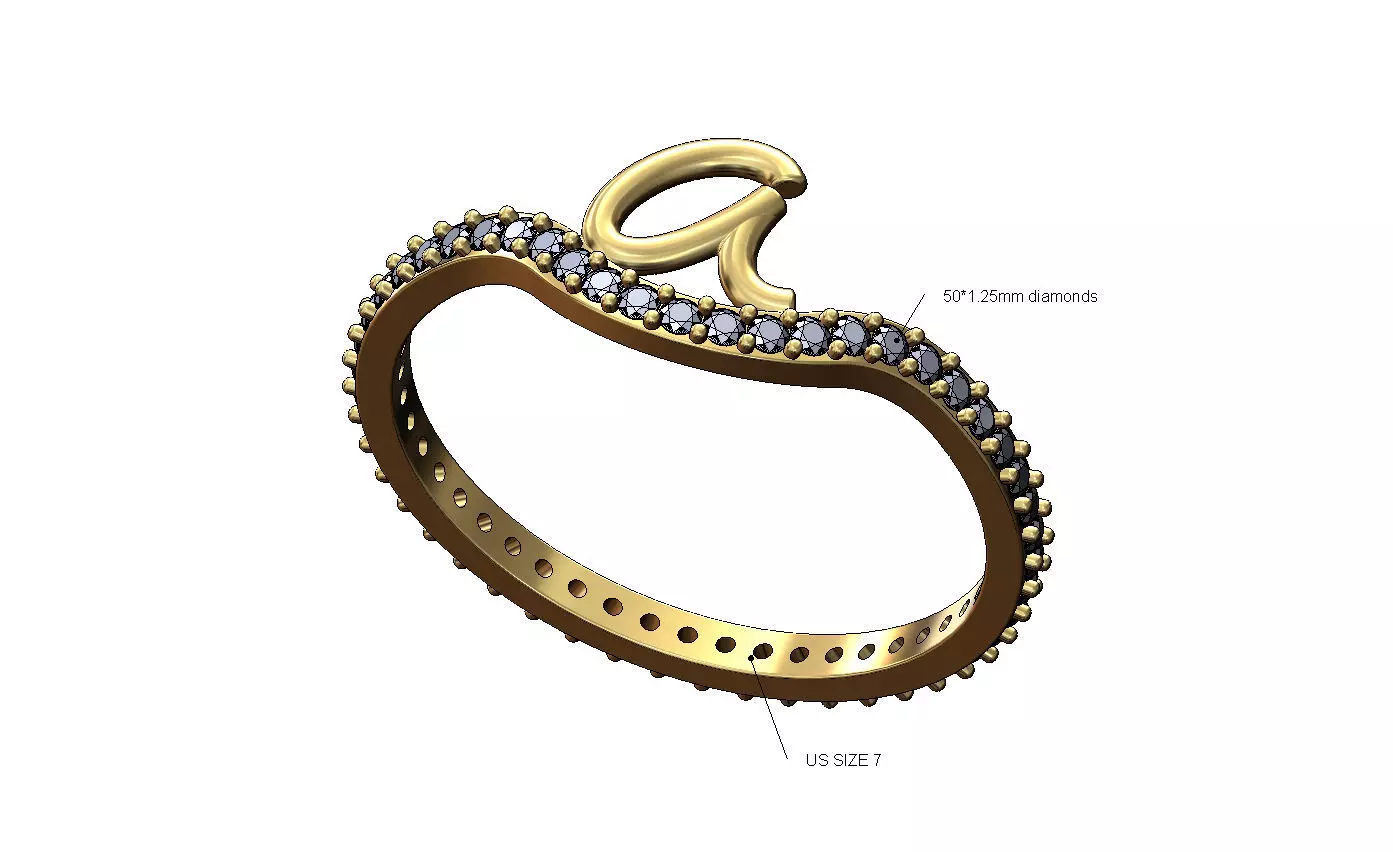 A letter initial 3d lowercase wire diamond eternity ring 3D print model