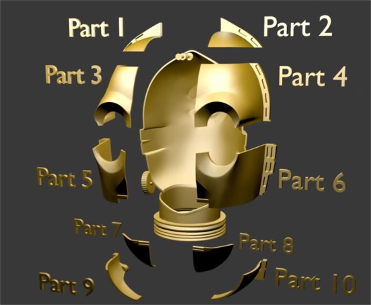 C3P0 Cosplay 3D Printable Helmet 3D print model_6