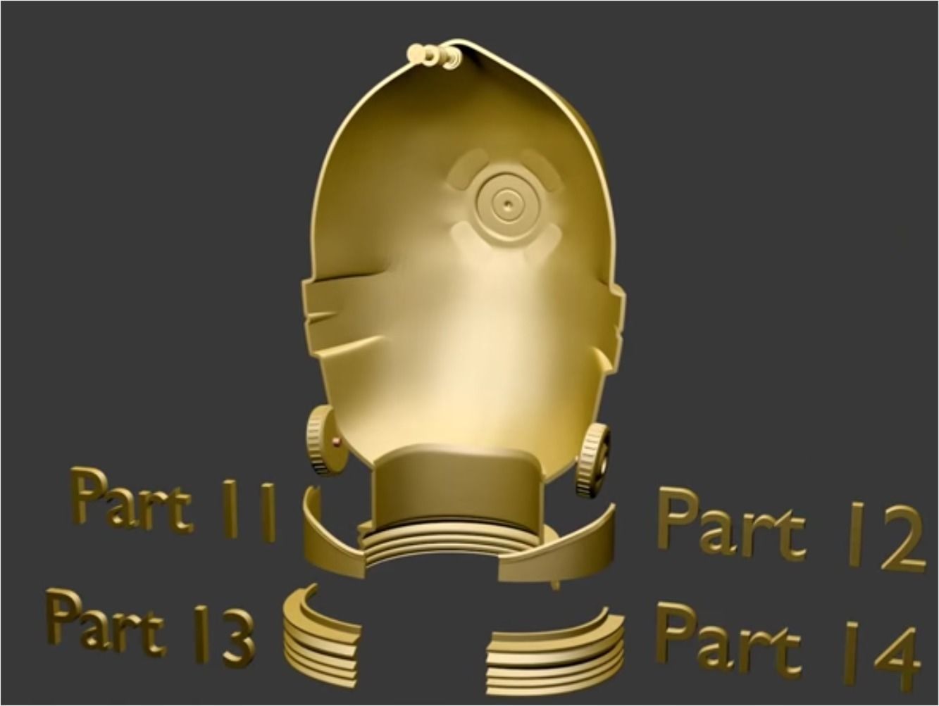 C3P0 Cosplay 3D Printable Helmet 3D print model_5