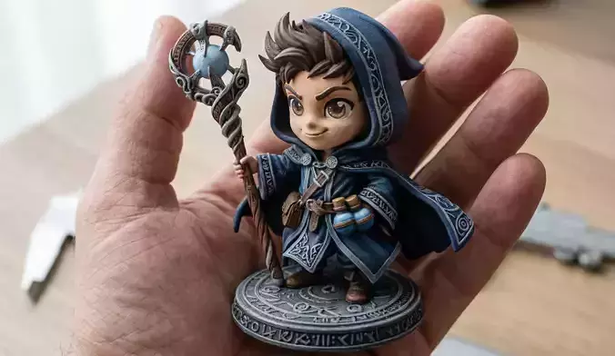 Cute Chibi Fantasy Wizard Miniature  STL Three Sizes