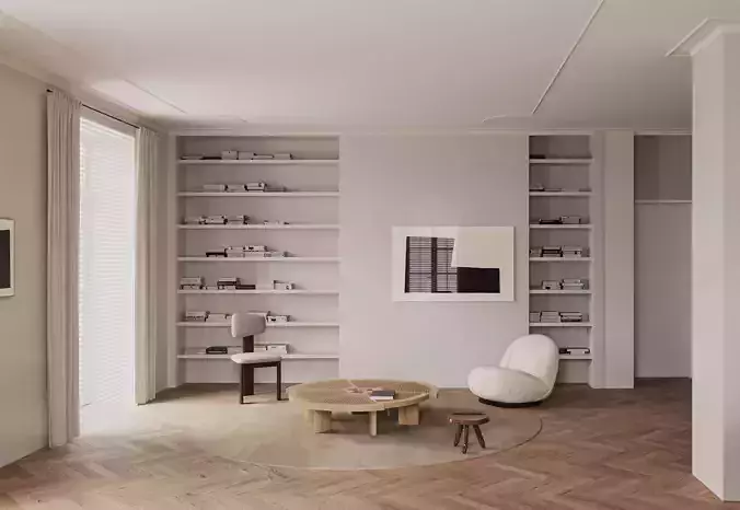 Modern Circular Luxury Living Scene 3D model 4
