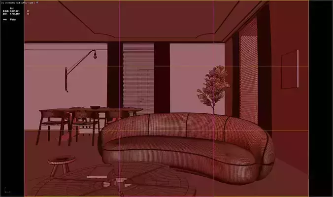 Modern Circular Luxury Living Scene 3D model 7